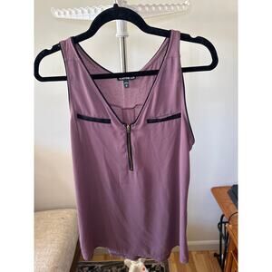 Express Brown and Black Chiffon Tank Front Zip Sleeveless Blouse Women's Size M